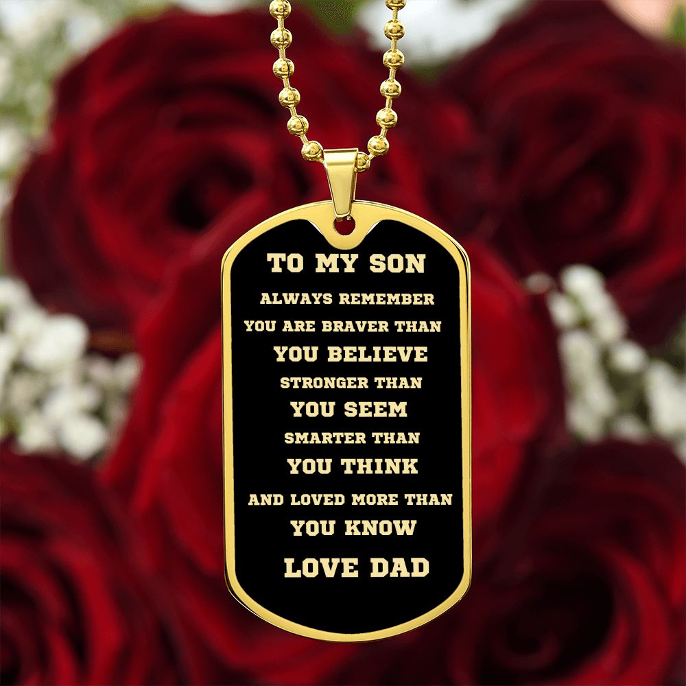 TO MY SON DOG TAG BLK AND GOLD