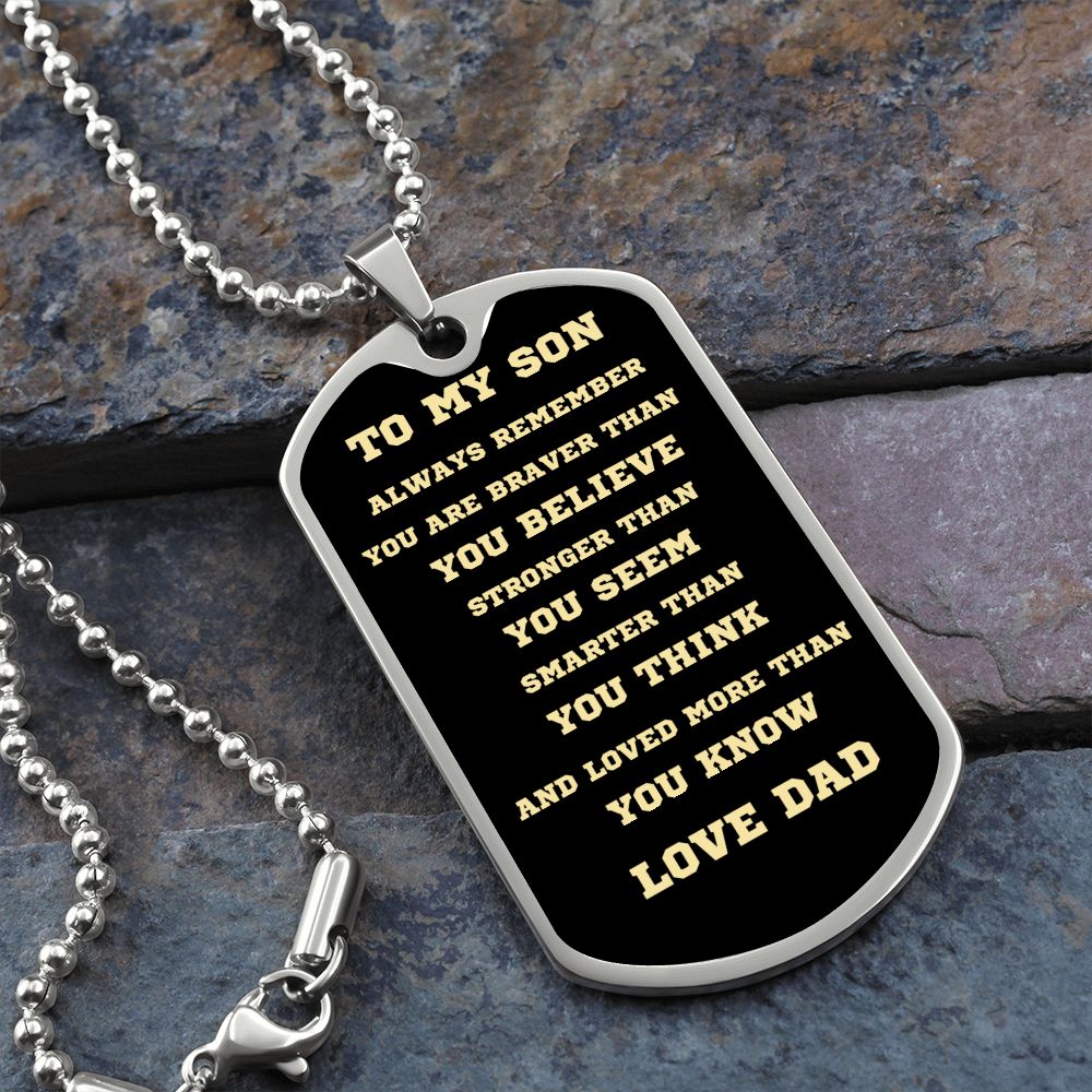 TO MY SON DOG TAG BLK AND GOLD