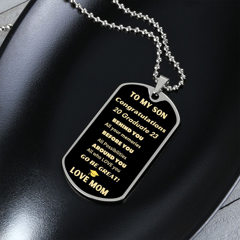 TO MY SON GRADUATION 2023 LOVE DOG TAG NECKLACE