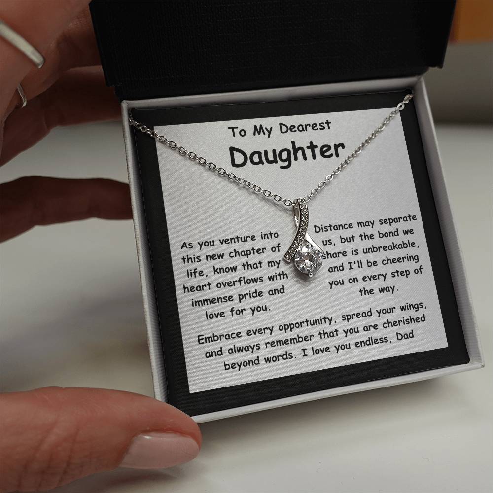 To My Dearest Daughter the message gift card from dad with the Alluring Beauty Necklace