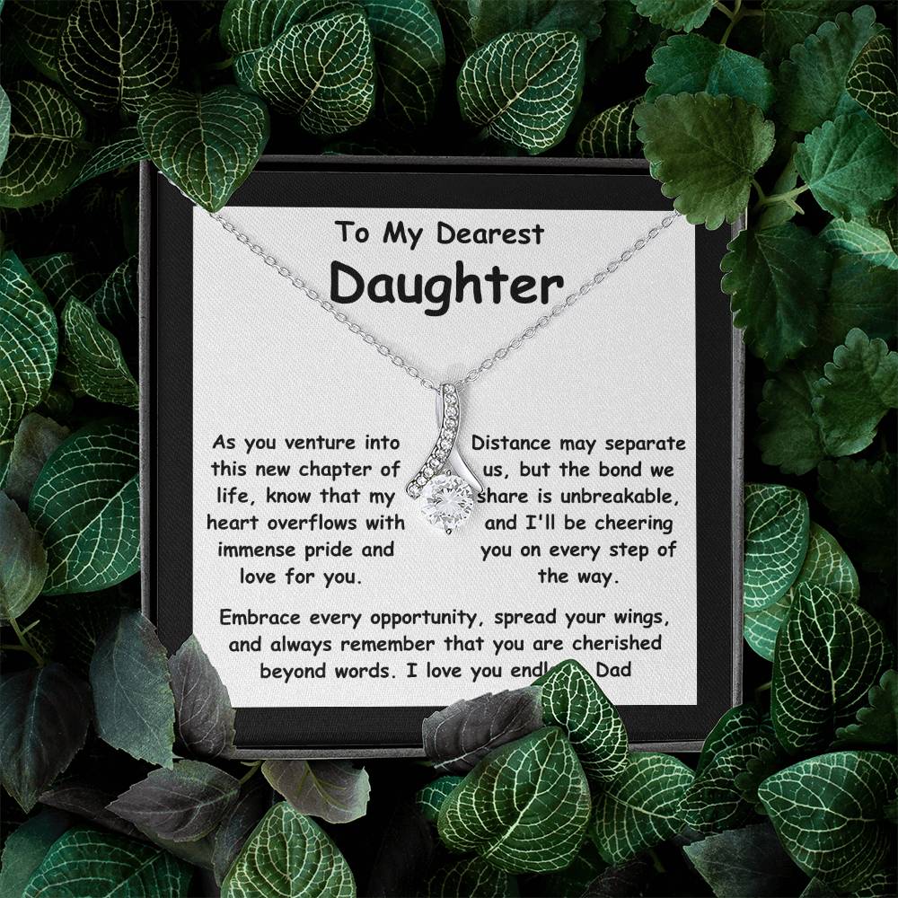 To My Dearest Daughter the message gift card from dad with the Alluring Beauty Necklace