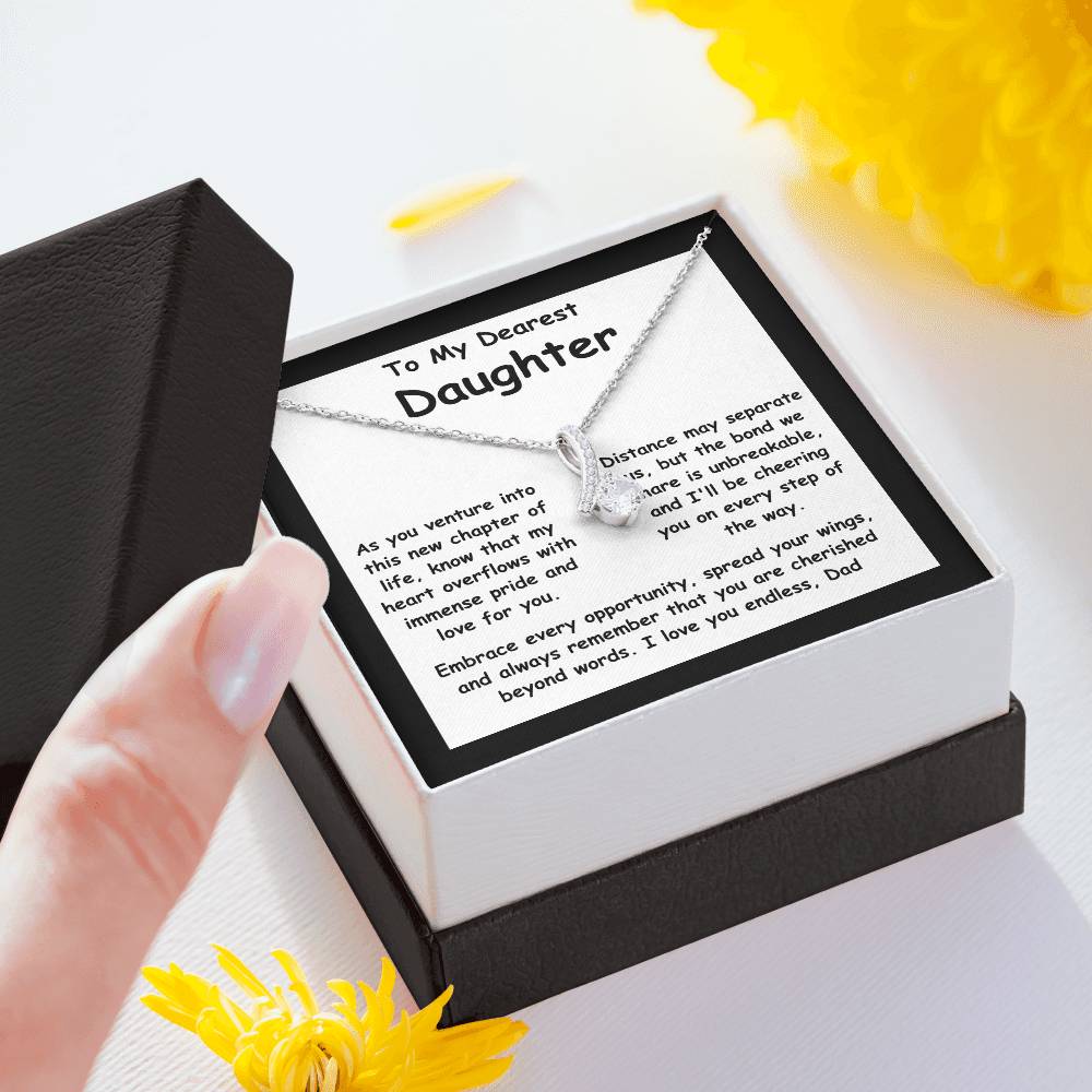 To My Dearest Daughter the message gift card from dad with the Alluring Beauty Necklace
