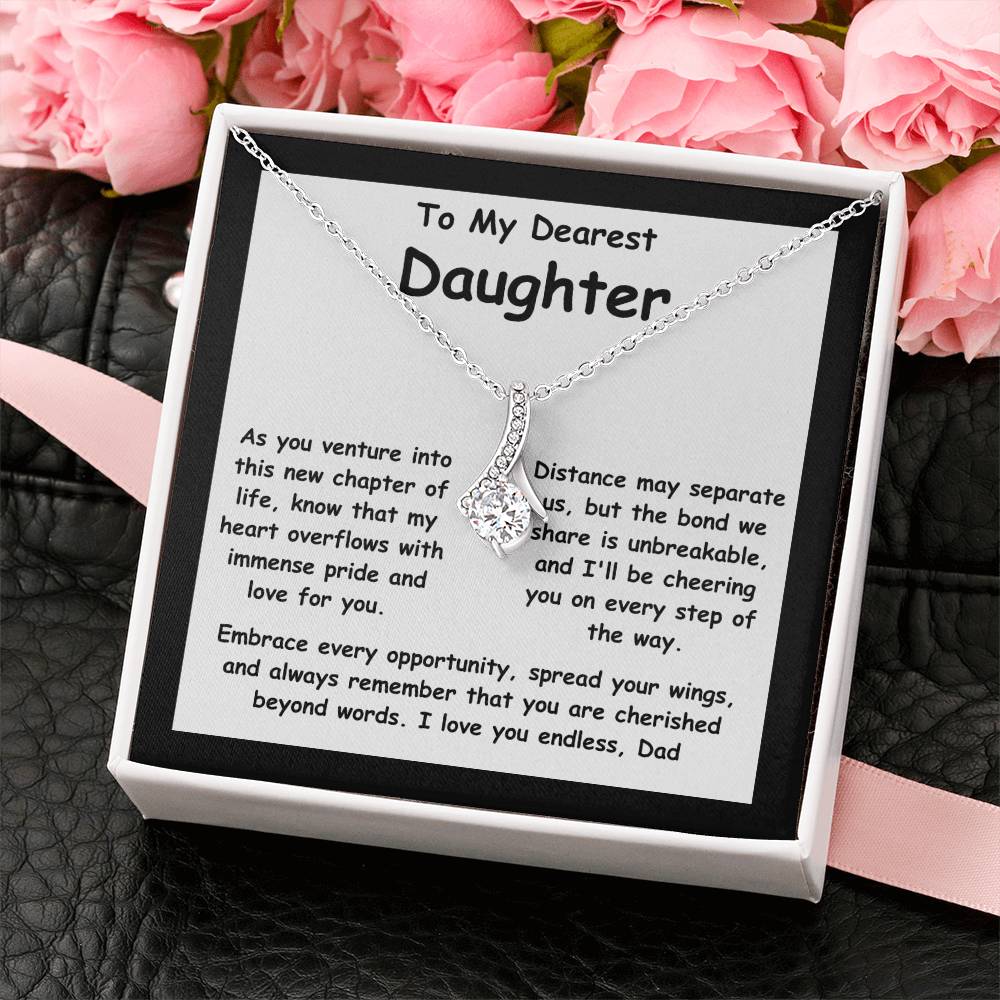 To My Dearest Daughter the message gift card from dad with the Alluring Beauty Necklace