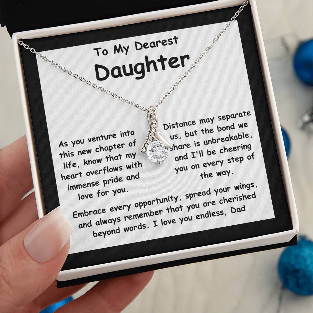 To My Dearest Daughter the message gift card from dad with the Alluring Beauty Necklace