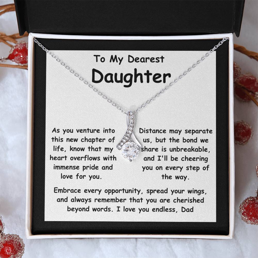 To My Dearest Daughter the message gift card from dad with the Alluring Beauty Necklace