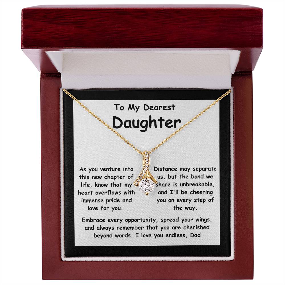 To My Dearest Daughter the message gift card from dad with the Alluring Beauty Necklace