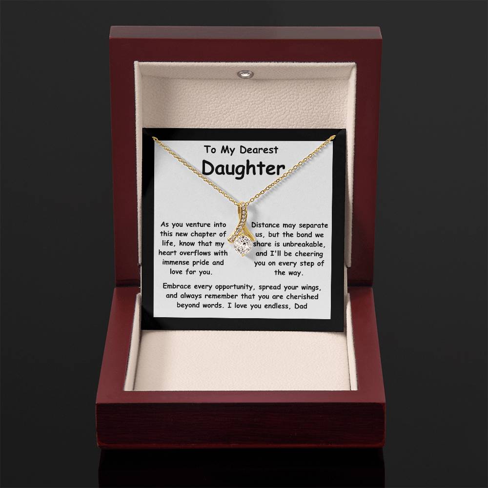 To My Dearest Daughter the message gift card from dad with the Alluring Beauty Necklace