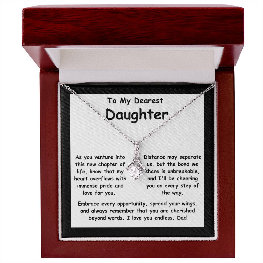 To My Dearest Daughter the message gift card from dad with the Alluring Beauty Necklace