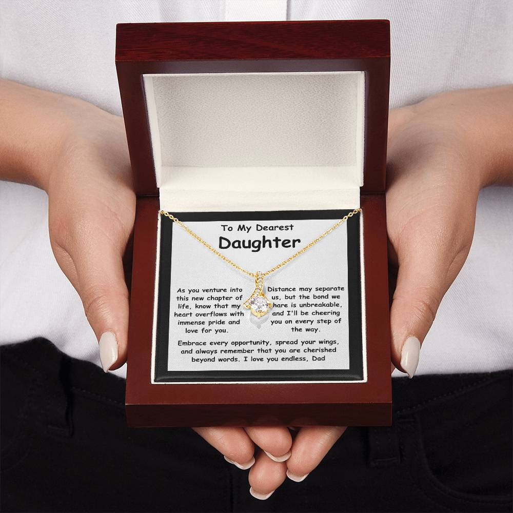 To My Dearest Daughter the message gift card from dad with the Alluring Beauty Necklace