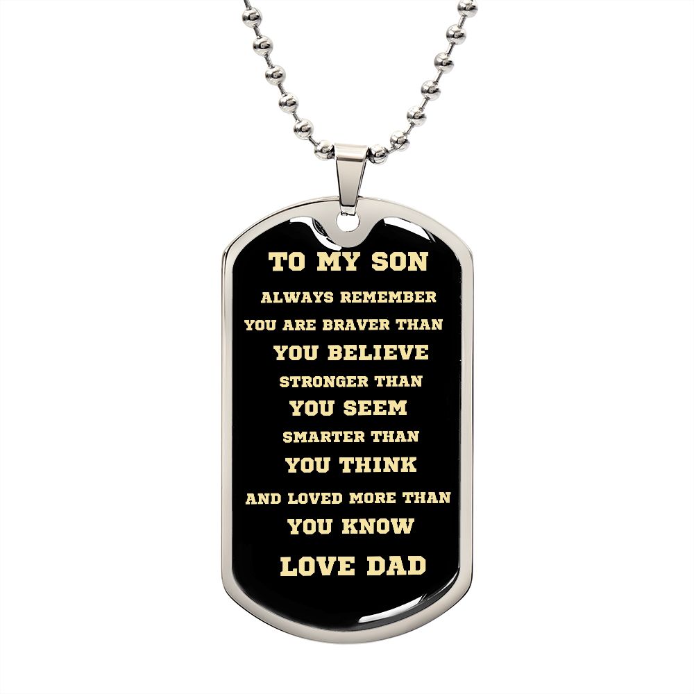 TO MY SON DOG TAG BLK AND GOLD