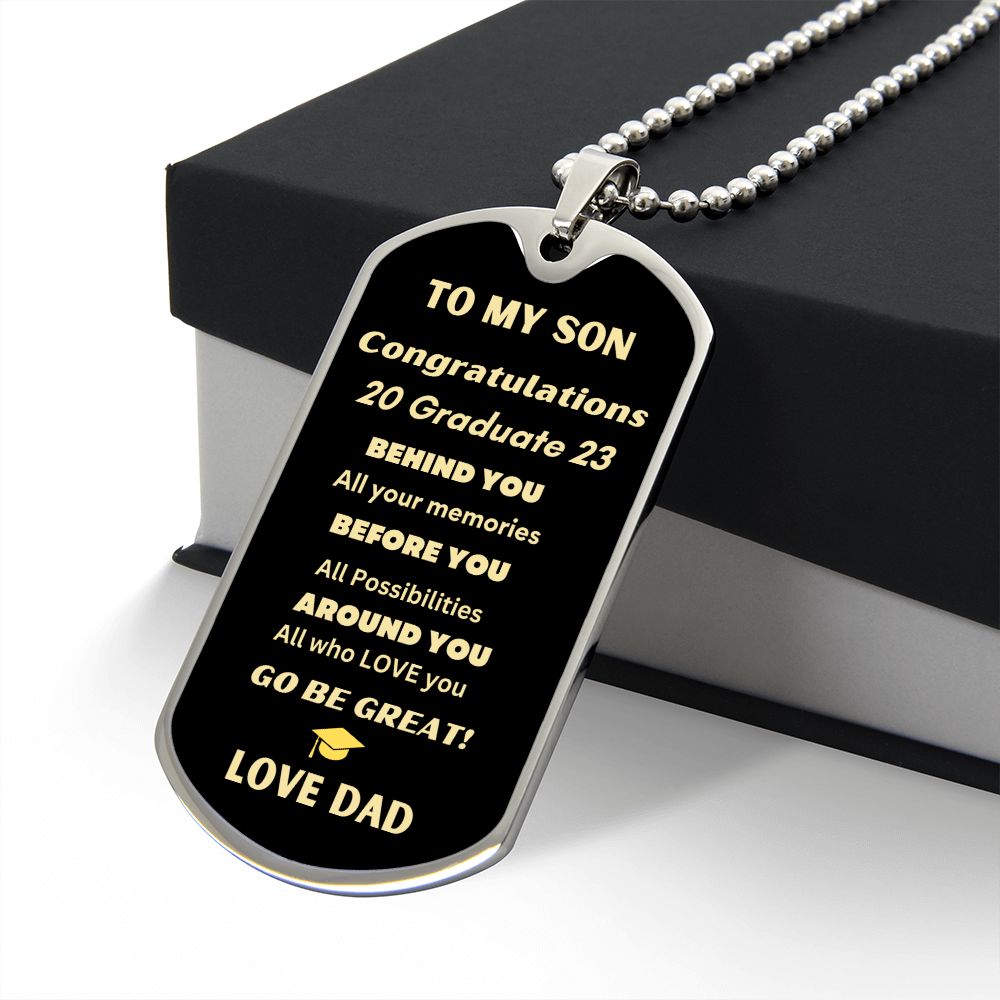 TO MY SON DAG TAG NECKLACE GRADUATION LOVE DAD