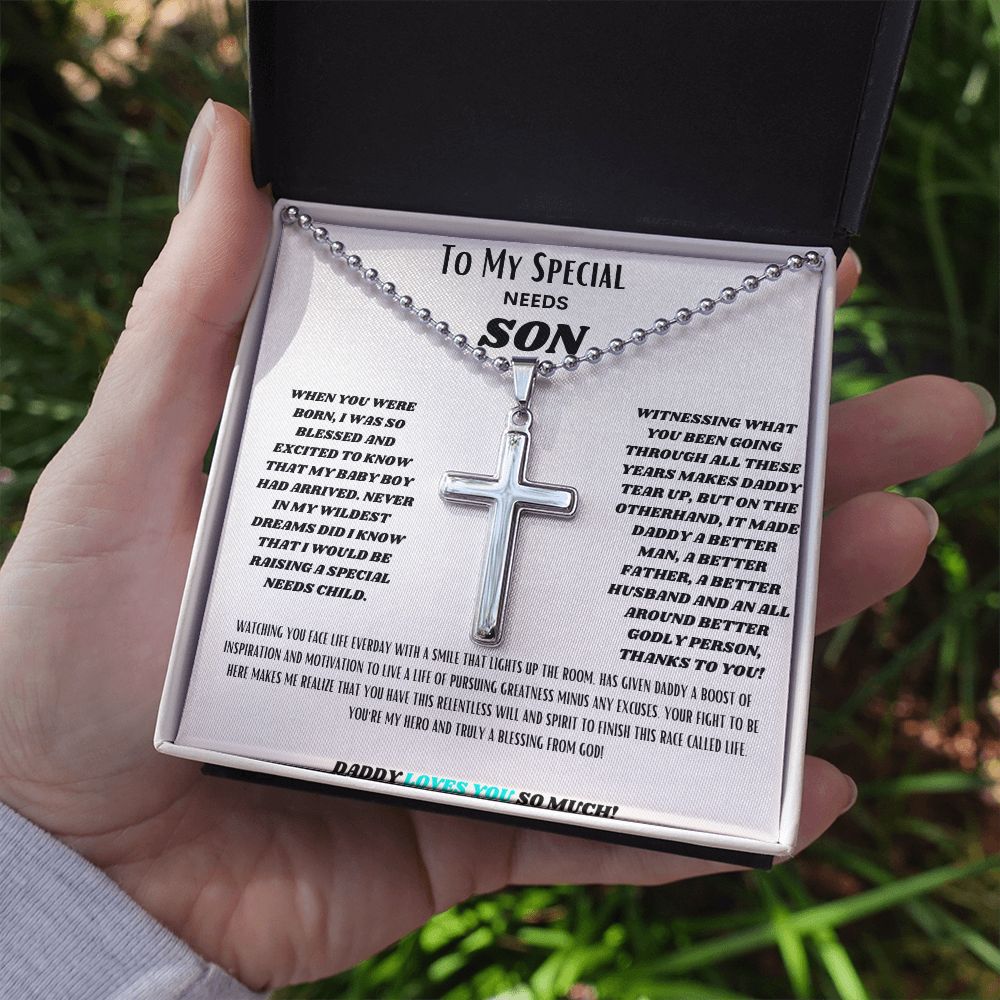 TO MY SPECIAL NEEDS SON, STAINLESS CROSS NECKLACE