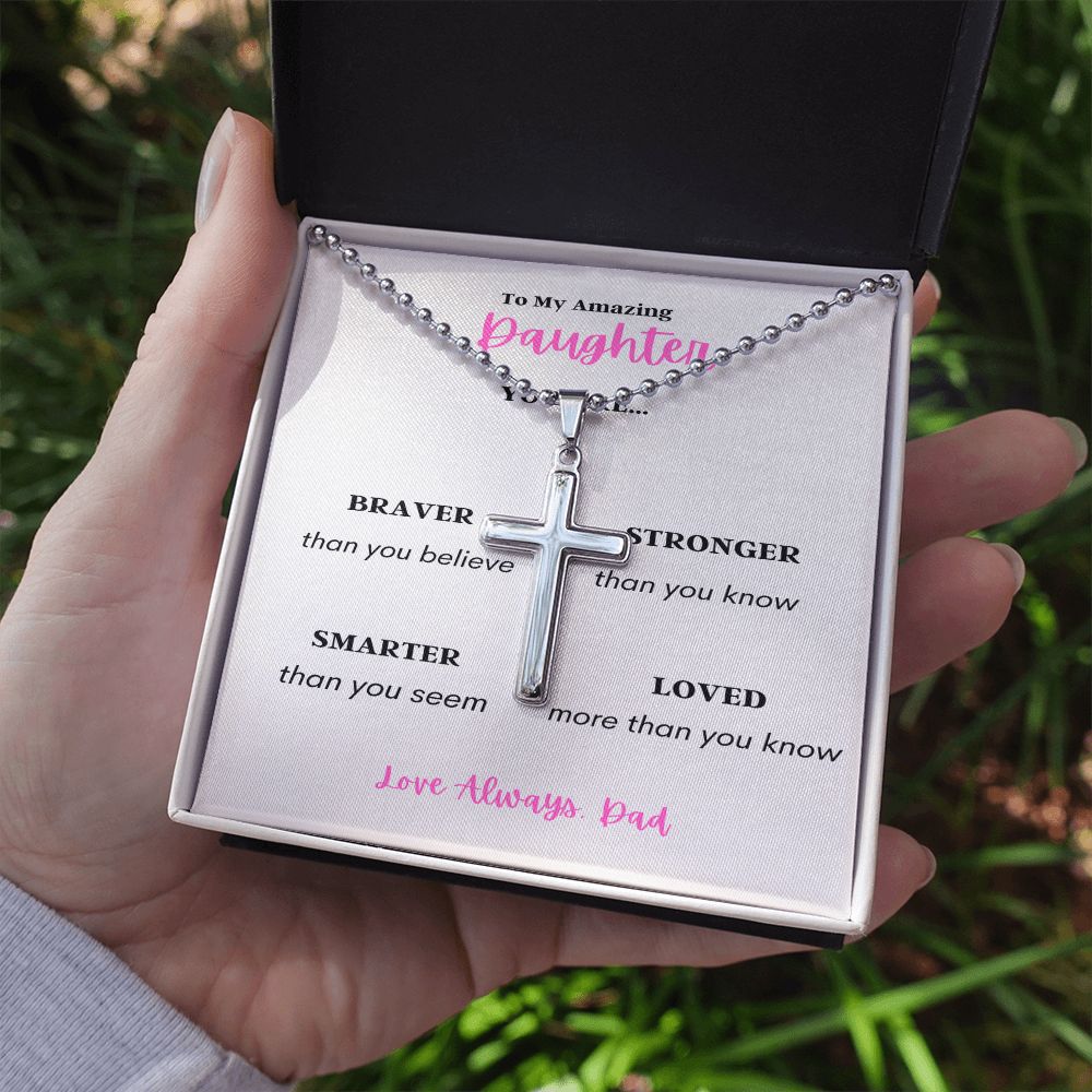 TO MY DAUGHTER FROM DAD WITH LOVE ONLY STAINLESS CROSS NECKLACE