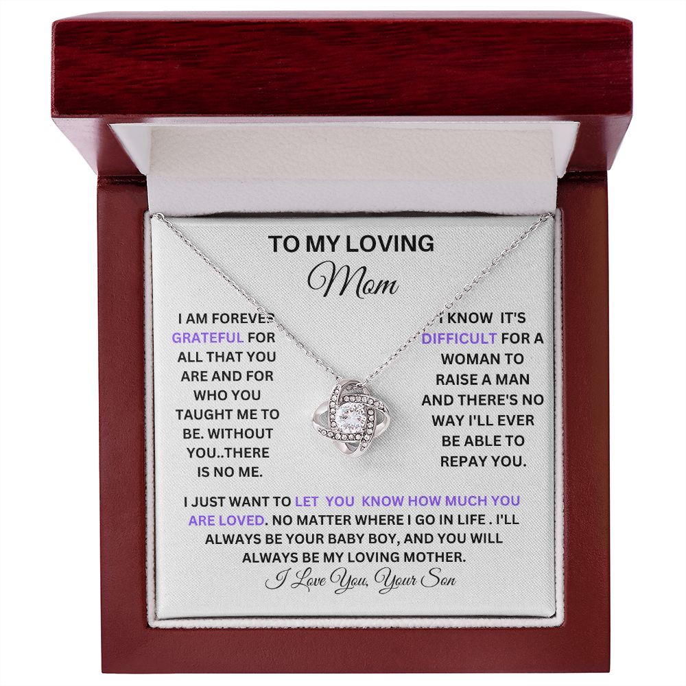 TO MY LOVING MOM LOVE KNOT NECKLACE FROM YOUR SON